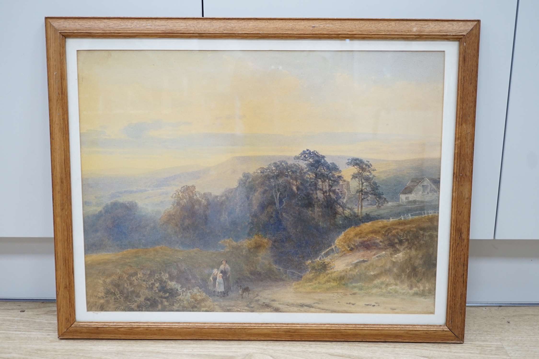 Frank Gresley (1855-1936), watercolour, Figures on a country lane, signed, 43 x 58cm